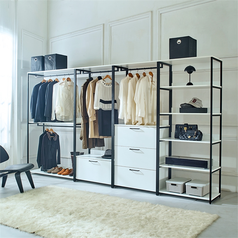 Klair Living Fiona White Freestanding Walk in Wood Closet System w/ Metal Frame
