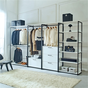 Klair Living Fiona White Freestanding Walk in Wood Closet System w/ Metal Frame