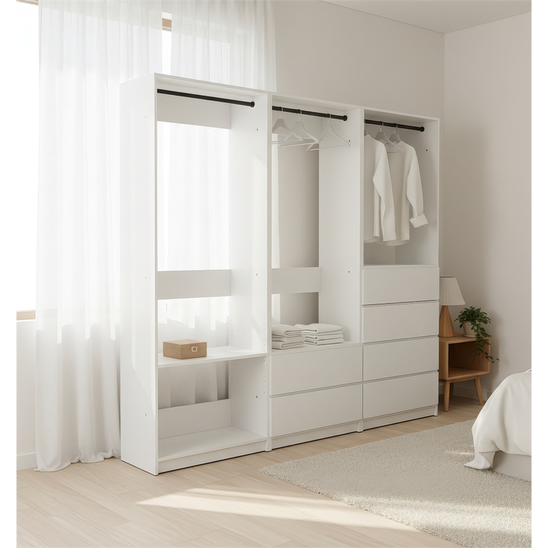 Klair Living Prosper White Freestanding Walk in Wood Closet System in Oak