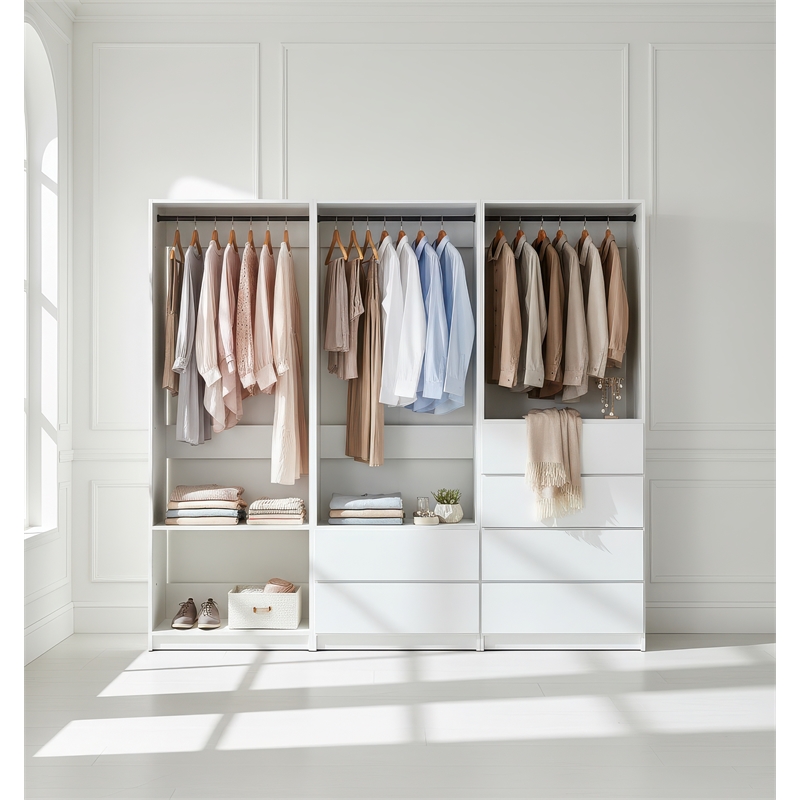 Klair Living Prosper White Freestanding Walk in Wood Closet System in Oak