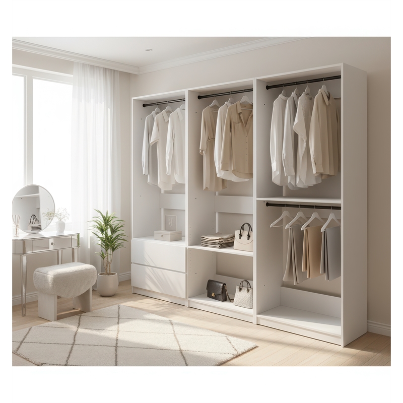 Klair Living Prosper White Freestanding Walk in Wood Closet System in Oak