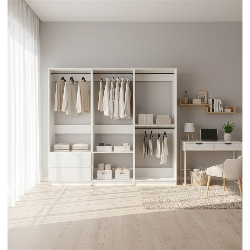 Klair Living Prosper White Freestanding Walk in Wood Closet System in Oak