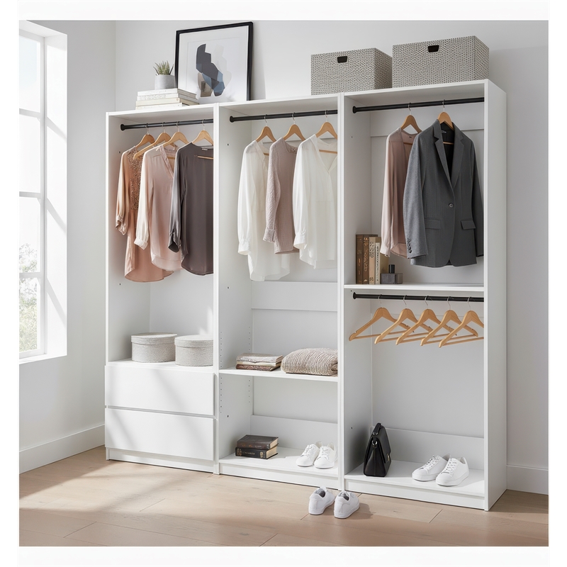 Klair Living Prosper White Freestanding Walk in Wood Closet System in Oak