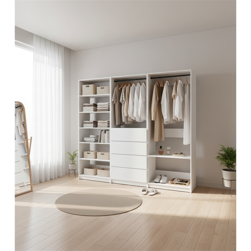 Klair Living Prosper White Freestanding Walk in Wood Closet System in Oak