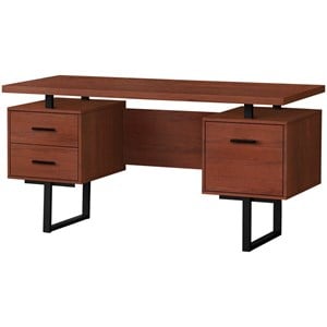 Urbanpro Contemporary Wooden Floating Desktop Computer Desk in Cherry and Black