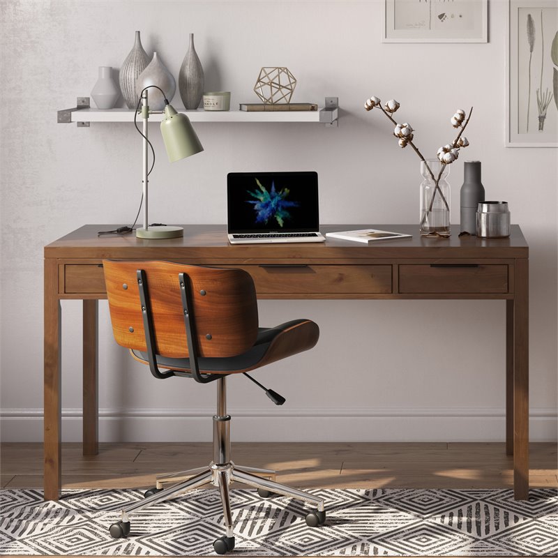 Simpli Home Solid Wood Medium Saddle Brown Desk Rectangular Contemporary 60