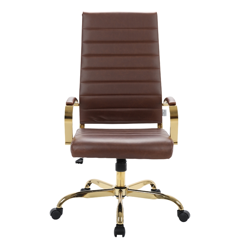 Urbanpro Modern High-Back Leather Office Chair With Gold Frame in Brown