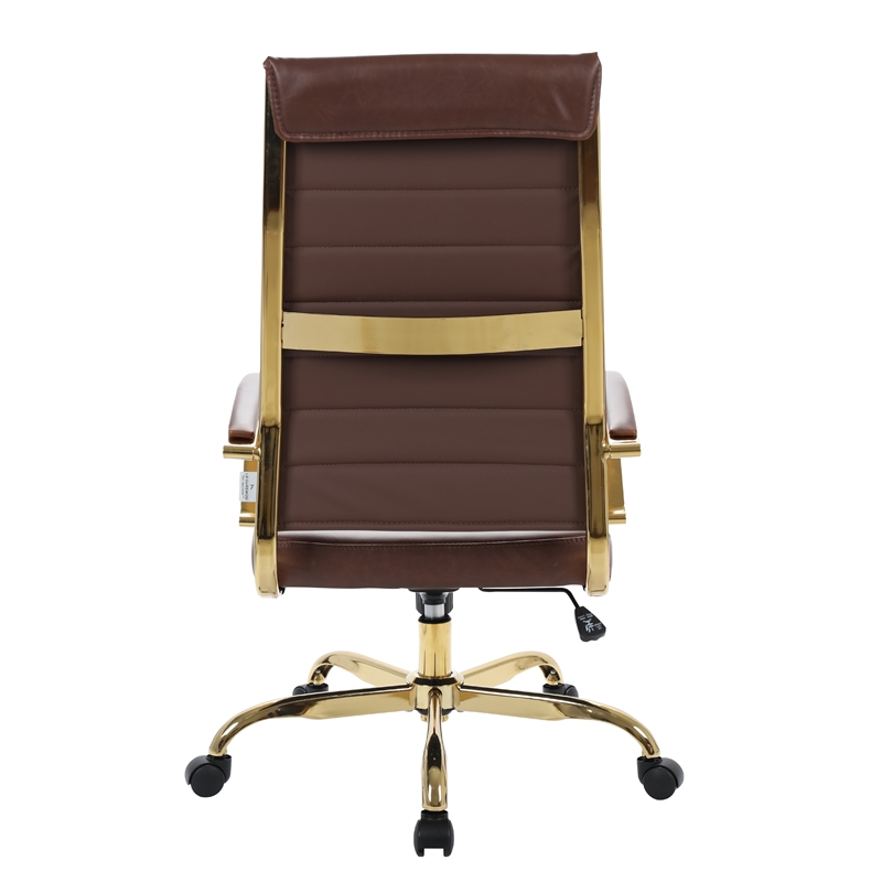 Urbanpro Modern High-Back Leather Office Chair With Gold Frame in Brown
