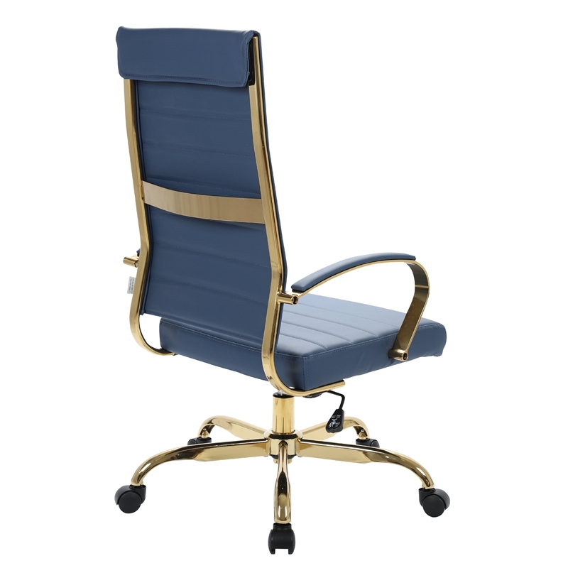 UrbanPro Modern Faux Leather/Steel High-Back Office Chair in Navy Blue/Gold