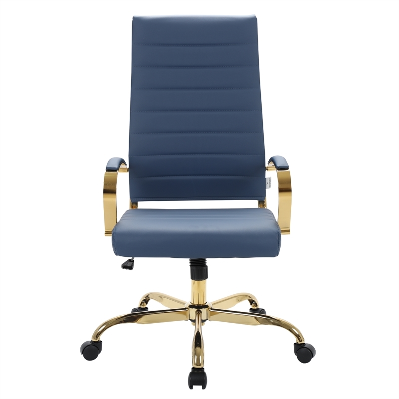 UrbanPro Modern Faux Leather/Steel High-Back Office Chair in Navy Blue/Gold