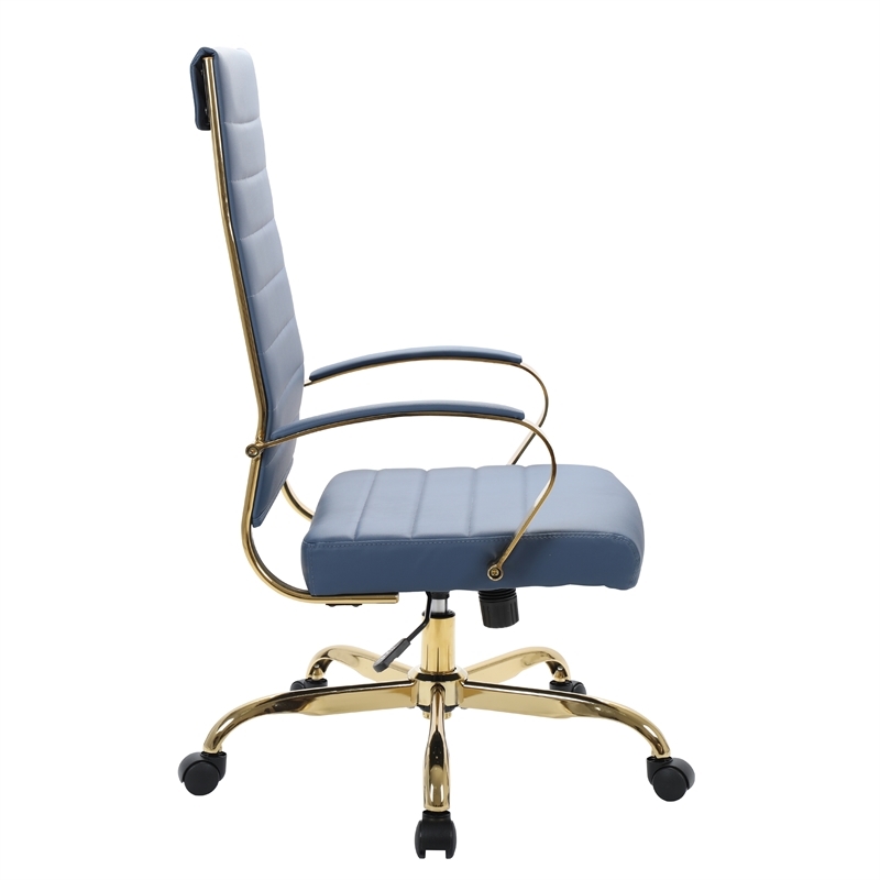 UrbanPro Modern Faux Leather/Steel High-Back Office Chair in Navy Blue/Gold