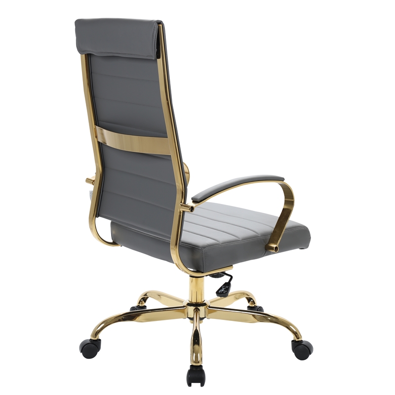 Urbanpro Modern High-Back Leather Office Chair With Gold Frame in Gray