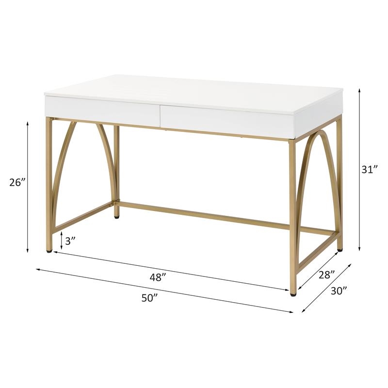UrbanPro Contemporary Wood Writing Desk in White High Gloss/Gold
