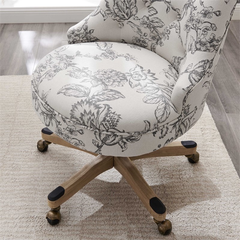 UrbanPro Rolling Fabric & Wood Swivel Office Chair in Gray/Natural