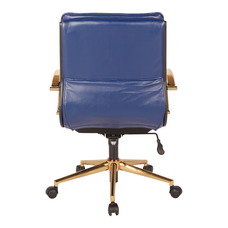 Worksmart Faux Leather Navy Chair Gold Finish Mid-Back Adjustable 23.25