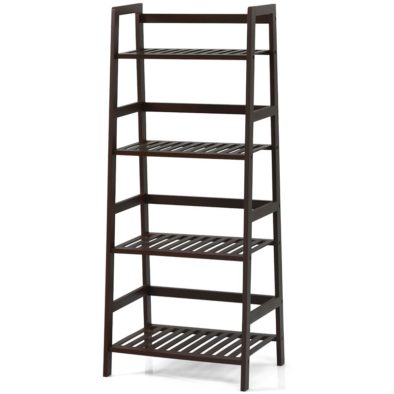 Urbanpro 4-Tier Bamboo Ladder Shelf Plant Display Stand Rack Bookshelf in Brown