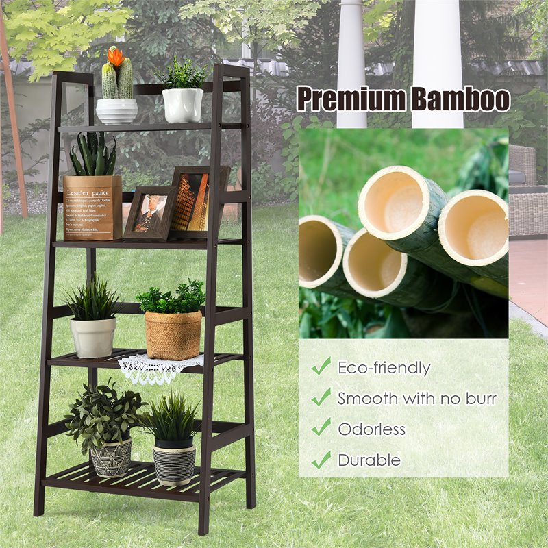 Urbanpro 4-Tier Bamboo Ladder Shelf Plant Display Stand Rack Bookshelf in Brown