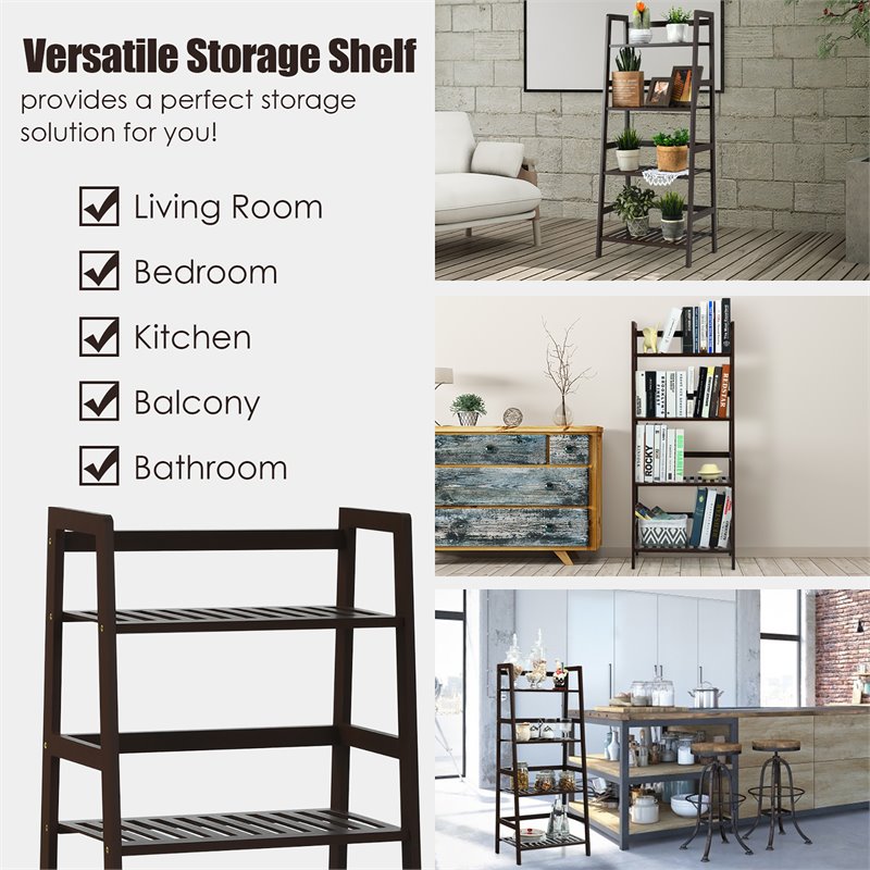 Urbanpro 4-Tier Bamboo Ladder Shelf Plant Display Stand Rack Bookshelf in Brown