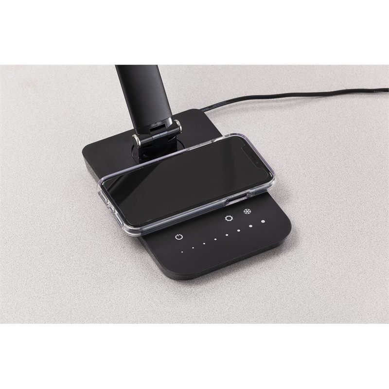 UrbanPro Modern LED Lamp with Wireless Charging Pad & USB Port in Black