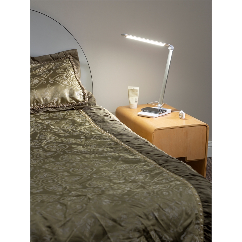 UrbanPro Modern LED Lamp with Wireless Charging Pad & USB Port in Silver