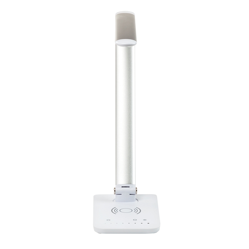 UrbanPro Modern LED Lamp with Wireless Charging Pad & USB Port in Silver