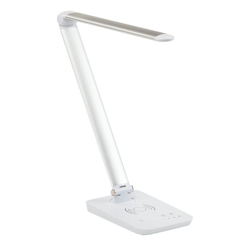 UrbanPro Modern LED Lamp with Wireless Charging Pad & USB Port in Silver