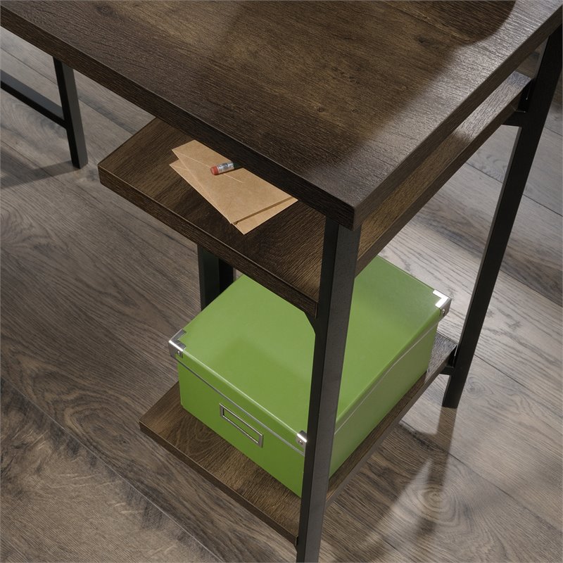 UrbanPro Mid-Century Wood and Metal L-Shape Desk in Smoked Oak