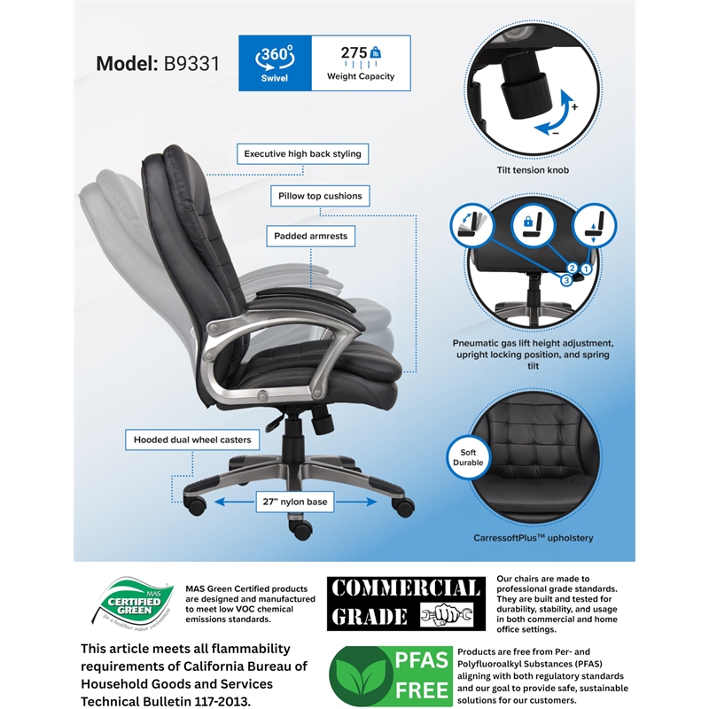UrbanPro Executive High Back Pillow Top Office Chair in Black