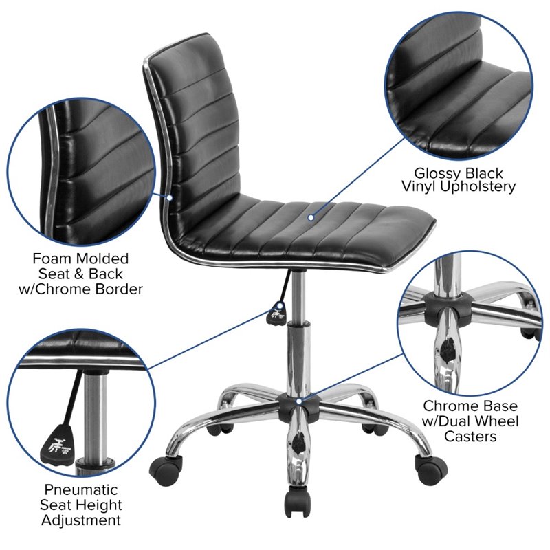 UrbanPro Mid Century Ribbed Faux Leather Office Chair in Black
