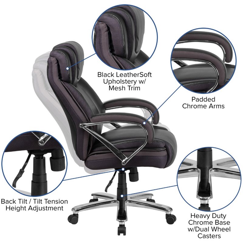 UrbanPro Contemporary Big and Tall Leather Office Chair In Black
