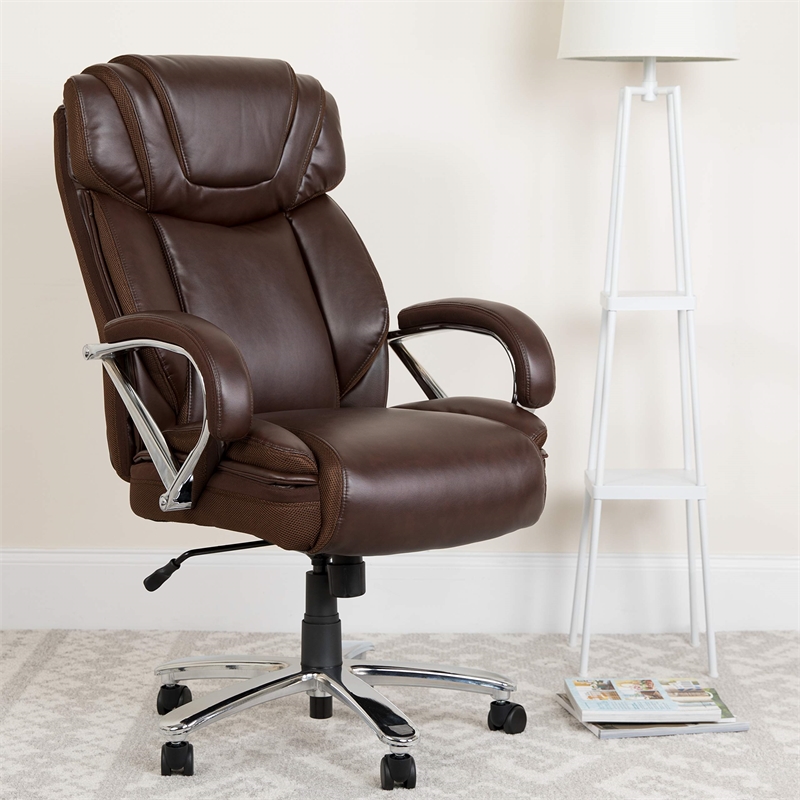 UrbanPro Contemporary Big and Tall Leather Office Chair In Brown