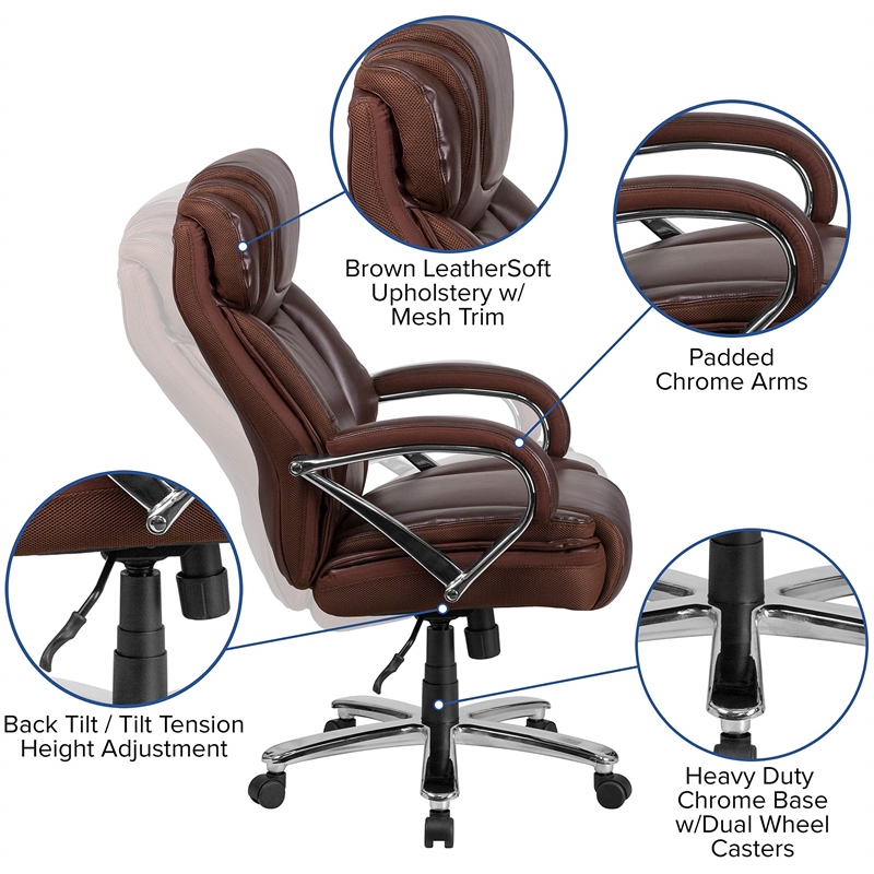 UrbanPro Contemporary Big and Tall Leather Office Chair In Brown