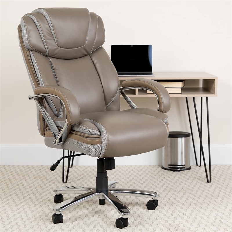 UrbanPro Contemporary Big and Tall Leather Office Chair In Taupe
