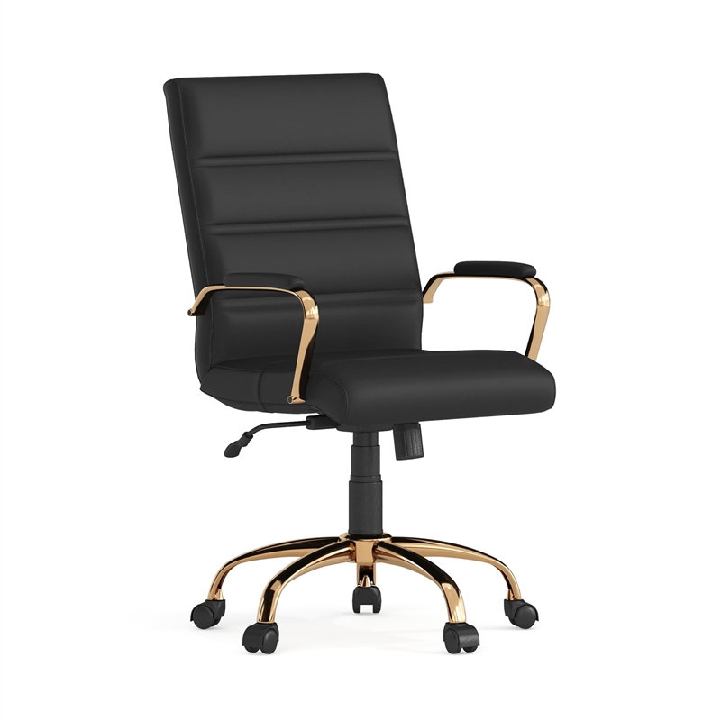 UrbanPro Traditional Mid Back Leather Office Swivel Chair in Black and Gold