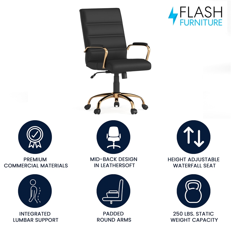 UrbanPro Traditional Mid Back Leather Office Swivel Chair in Black and Gold