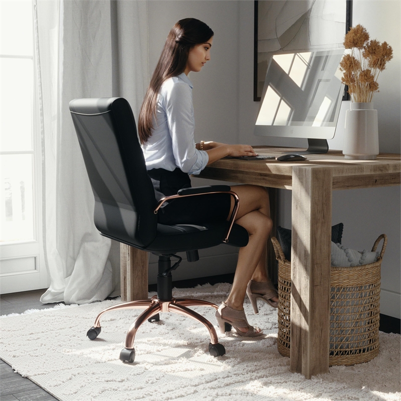 UrbanPro Modern Mid Back Office Swivel Chair in Black and Rose Gold