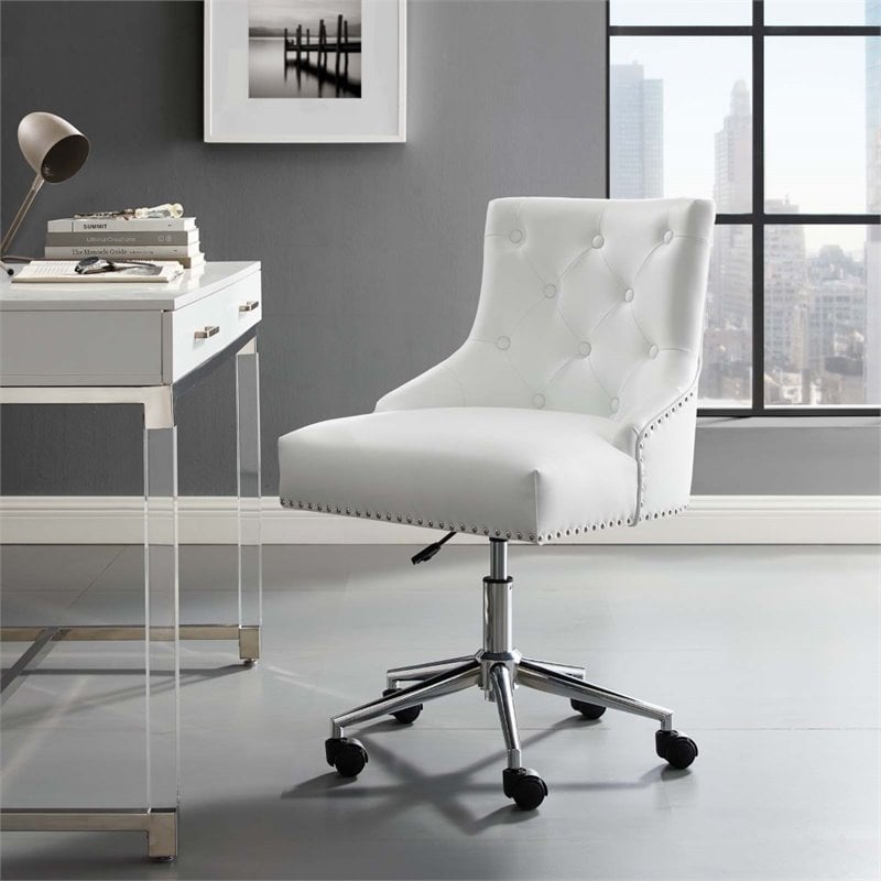 UrbanPro Modern Faux Leather Button Tufted Swivel Office Chair in White