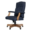 UrbanPro Traditional Linen Fabric Button Tufted Executive Chair in Denim Blue