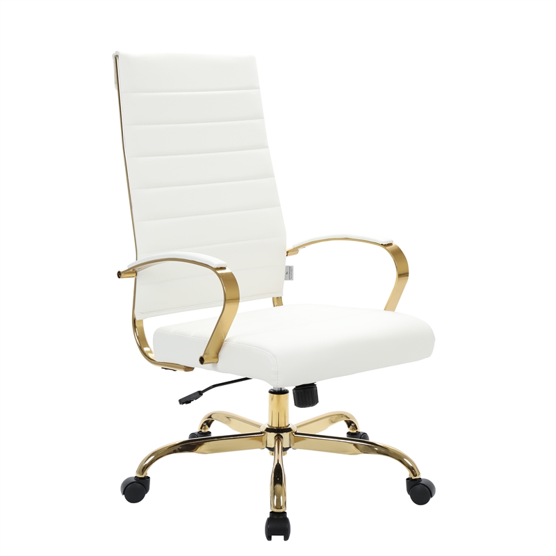 UrbanPro Modern High-Back Leather Office Chair With Gold Frame in White