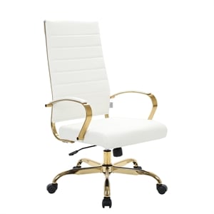 UrbanPro Modern High-Back Leather Office Chair With Gold Frame in White