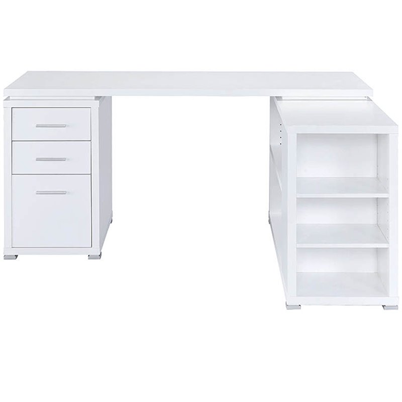 UrbanPro Contemporary Wood L Shaped Writing Desk in White/Silver