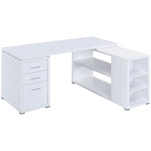 UrbanPro Contemporary Wood L Shaped Writing Desk in White/Silver
