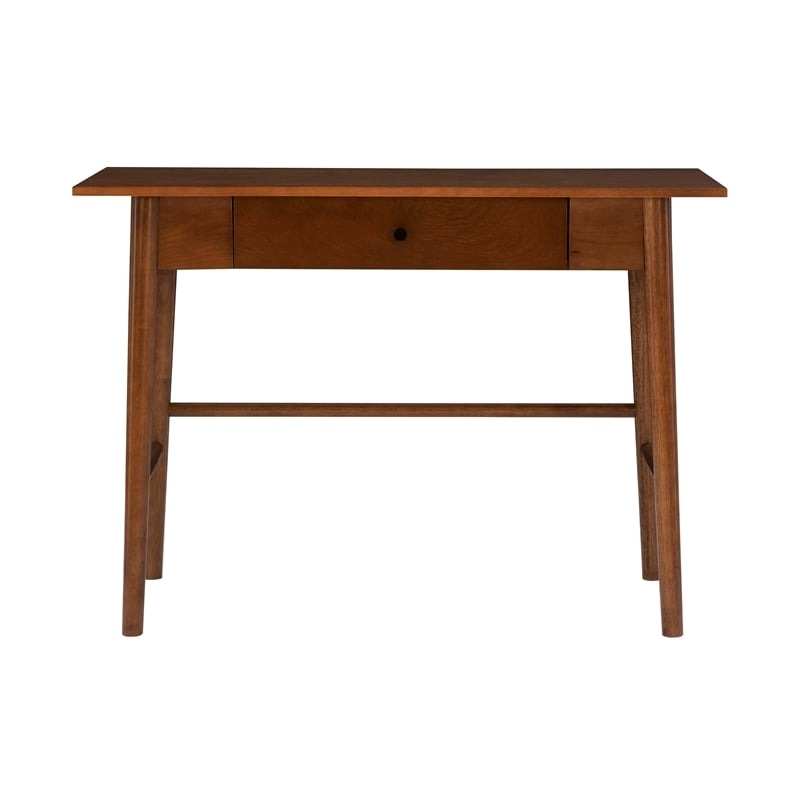 UrbanPro 1-Drawer Mid-Century Wood Desk w/ Rounded Legs in Warm Walnut