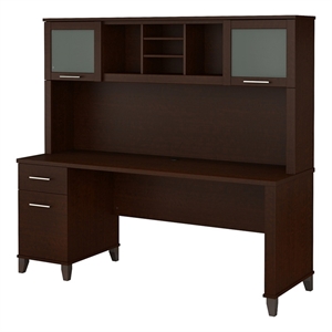 UrbanPro 72&quot Wood Office Desk with Drawers and Hutch in Mocha Cherry