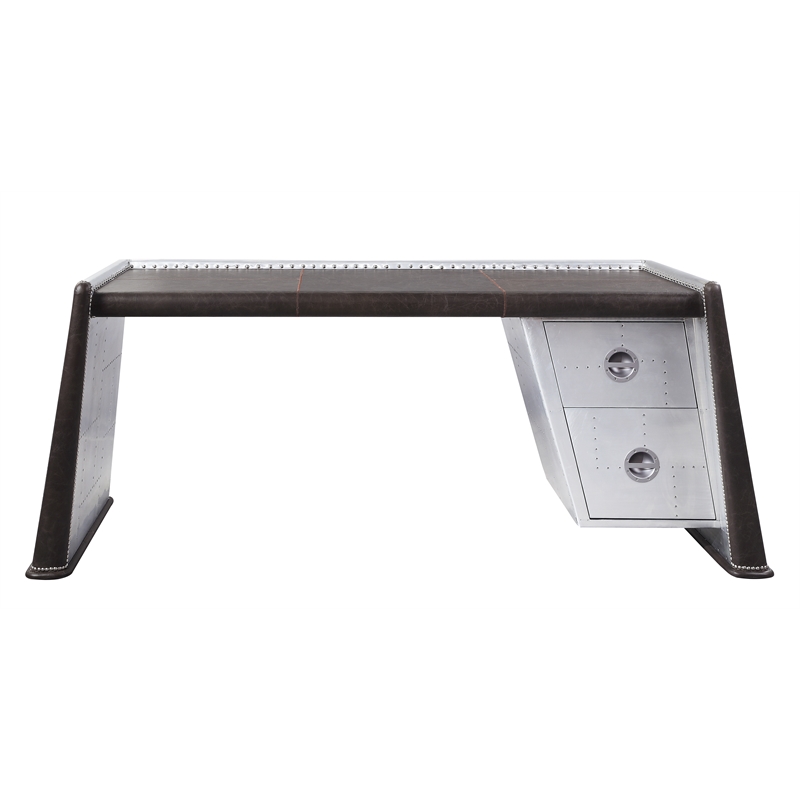 UrbanPro Modern Desk in Distress Chocolate Top Grain Leather and Aluminum