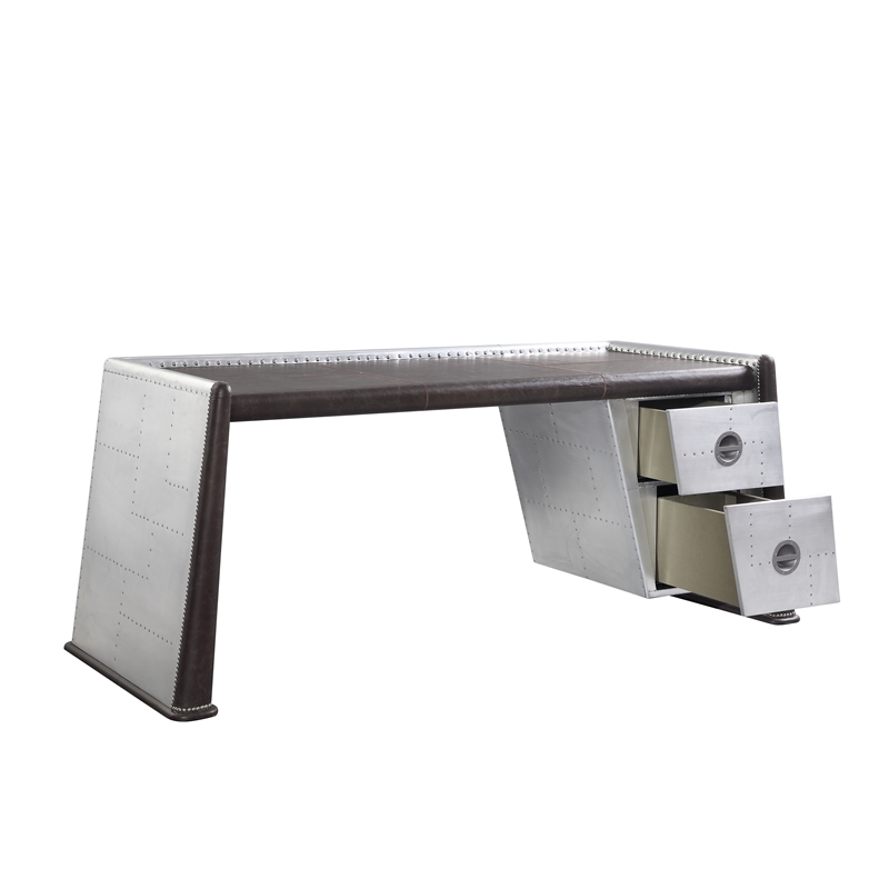 UrbanPro Modern Desk in Distress Chocolate Top Grain Leather and Aluminum