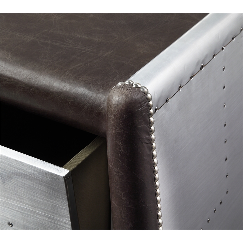 UrbanPro Modern Desk in Distress Chocolate Top Grain Leather and Aluminum