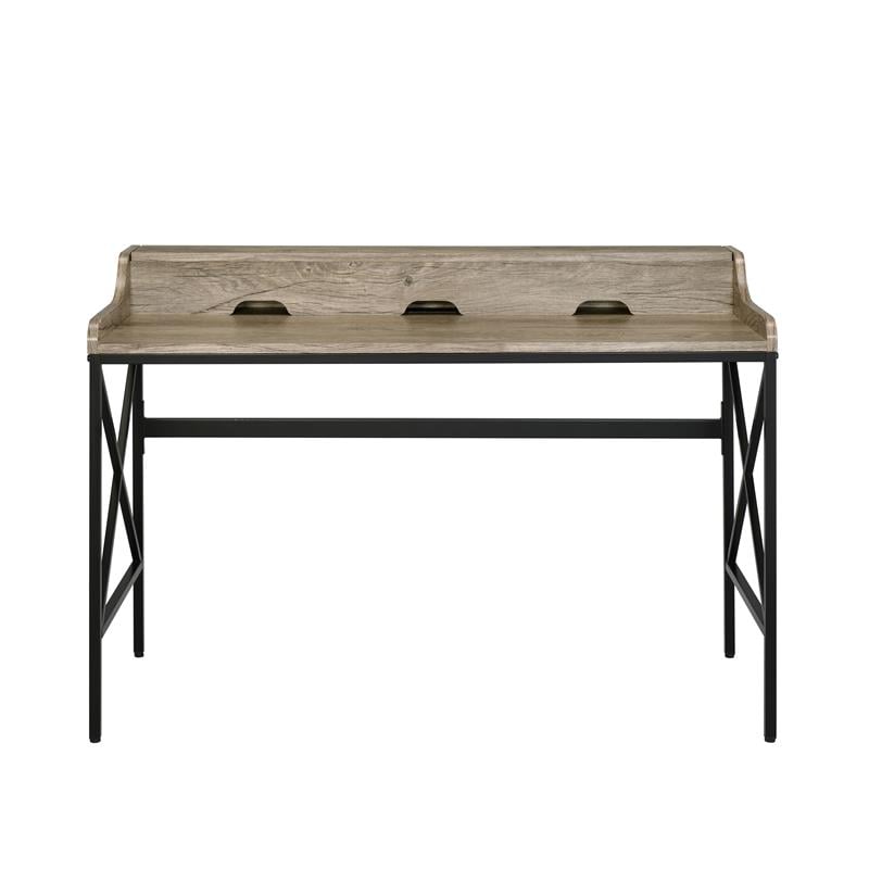 UrbanPro Wood and Black Metal Desk with USB Port in Gray Finish