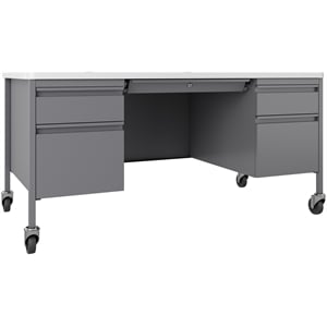 UrbanPro 30x60 Mobile Double Pedestal Metal Desk with T-Mold Top in Silver/White