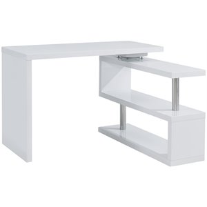 UrbanPro Engineered Wood Adjustable Corner Writing Desk in White and Chrome